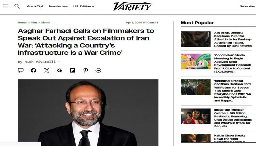 منصور جهانی در مجله معتبر «ورایتی»: حمله به زیرساخت‌های یک کشور جنایت جنگی است